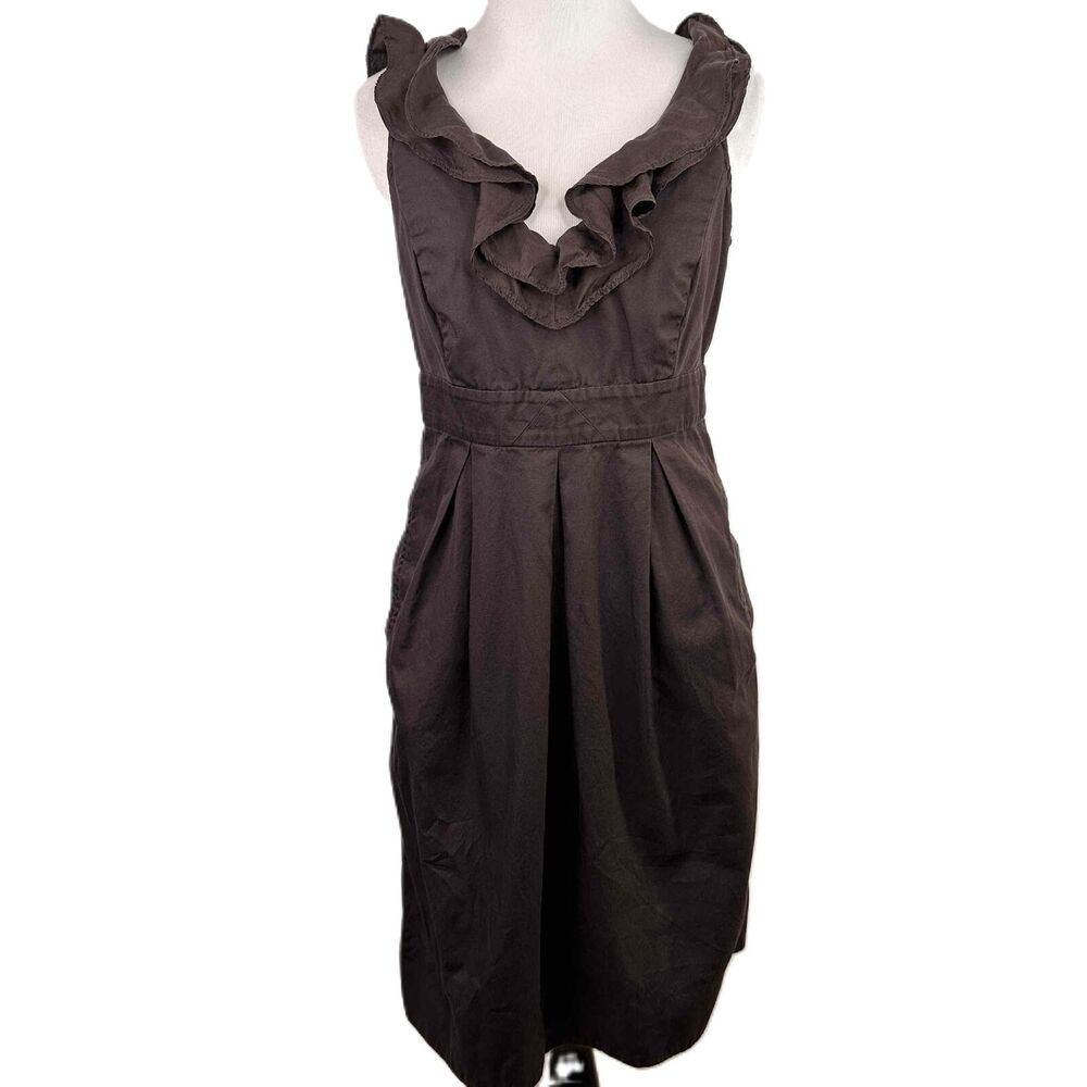 Moulinette Soeurs Brown Ruffle Trim Sleeveless Dress Size 6